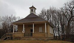 San Francisco Township Hall, the historic District Number 22 School Building, listed on the National Register of Historic Places