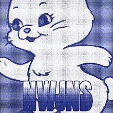 Blue square with a rabbit in the background and the blue word "NWJNS" in the bottom