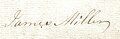 Signature of James Miller who inherited Chapelton, then called Laigh Chapelton, in 1775.