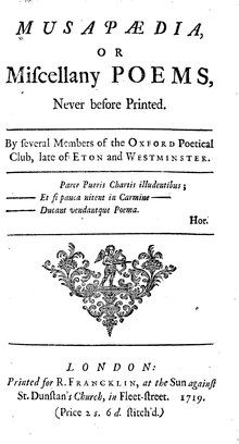 Title page to Musapaedia, a miscellany from 1719