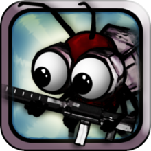 A cartoon ant holding a gun.