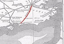 map of southeast England with red line from mid-south to northwest