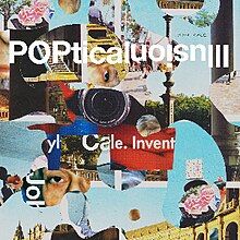 A round collage of various urban landscapes; the title is written across the top in sans-serif.