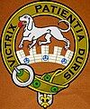 Carter of Castle Martin crest badge on Irish saffron Motto: Patience is victorious in hardship