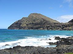 Makapuʻu Point and lighthouse from Makapuʻu Beach