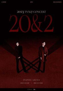 Red vertical image featuring U-Know Yunho and Max Changmin