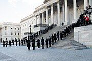 An honor guard drawn from the forces of the Joint Task Force – National Capital Region lines the steps of the U.S. Capitol prior to the entrance of Carter's coffin for the lying in state (January 7, 2025)