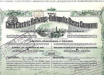 Cairo Electric Railways and Heliopolis Oases Company certificate