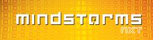 Logo, with the word "mindstorms" on an orange background