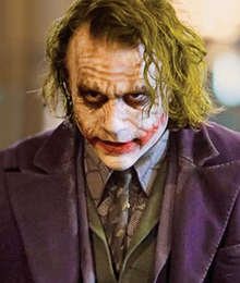 Close-up of Heath Ledger as the Joker in The Dark Knight.