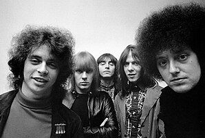 MC5 in 1968. From left to right: Wayne Kramer, Dennis Thompson, Michael Davis, Fred "Sonic" Smith, and Rob Tyner.