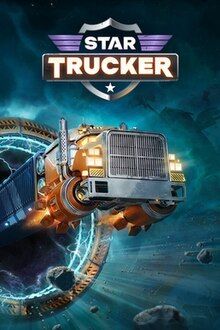 The cover image of Star Trucker, depicting a truck coming out of a warp gate in outer space.