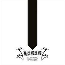 White background with large black rectangular shape in center with bottom edge pointed such that it resembles the end of a nail and pointing to the band's name "SHINING" in a nearly illegible font. Below the logo is the album's name written with the "Redefining" above "Darkness" in a sans-serif font.