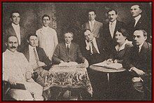 Zivion (seated, first on left), with other members of the Jewish Socialist Federation in 1917.