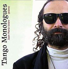 A photograph of pianist Juan María Solare taken in 2005 by Lea Dietrich, with the name of the album and of the pianist added