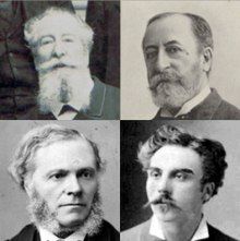 Photographs of four white men, all with varying degrees of facial hair, in 19th century daytime clothes