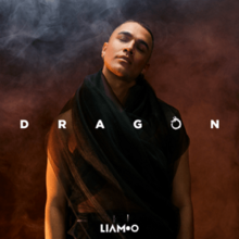 A photograph of Liamoo wearing a shawl in a smoky room, with the title "Dragon" superimposed in white text with the O being a small dragon