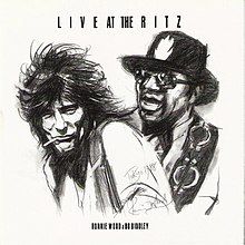 Black-and-white sketch of Ronnie Wood and Bo Diddley