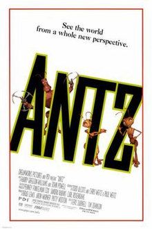 A trio of anthropomorphic ants pose around the film's logo.